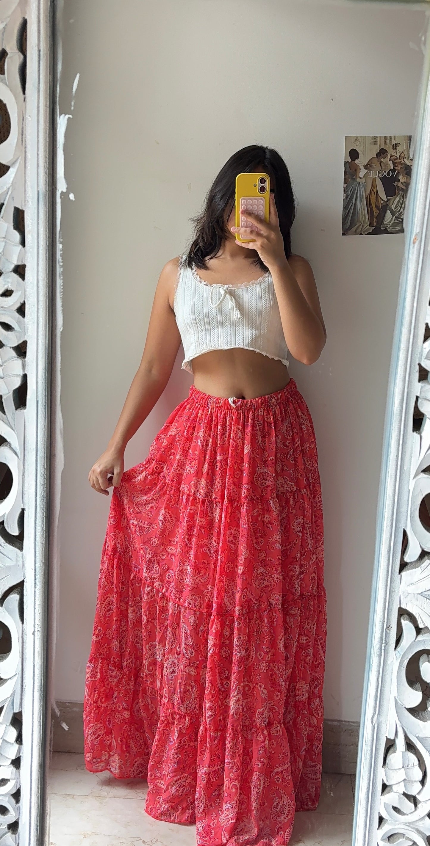 Red Ethnic Designed Skirt