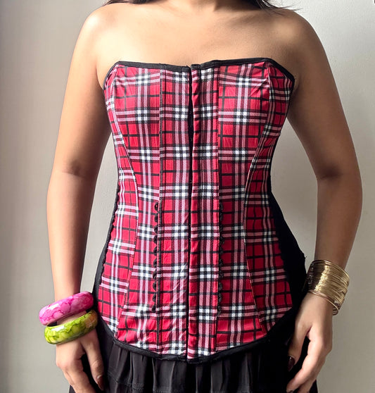 Plaid Red Off-Shoulder Corset
