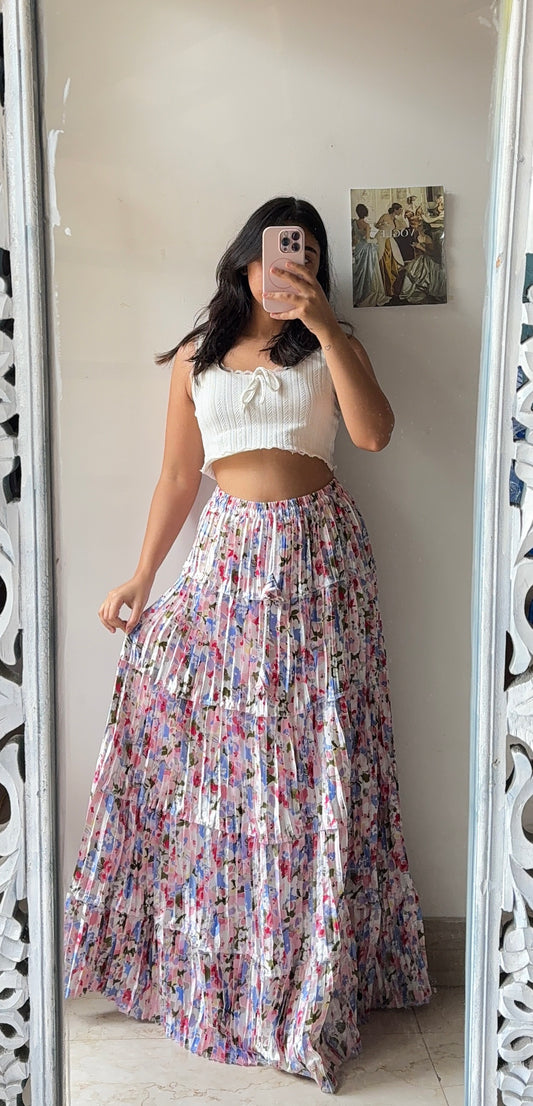 White Artistic Floral Skirt