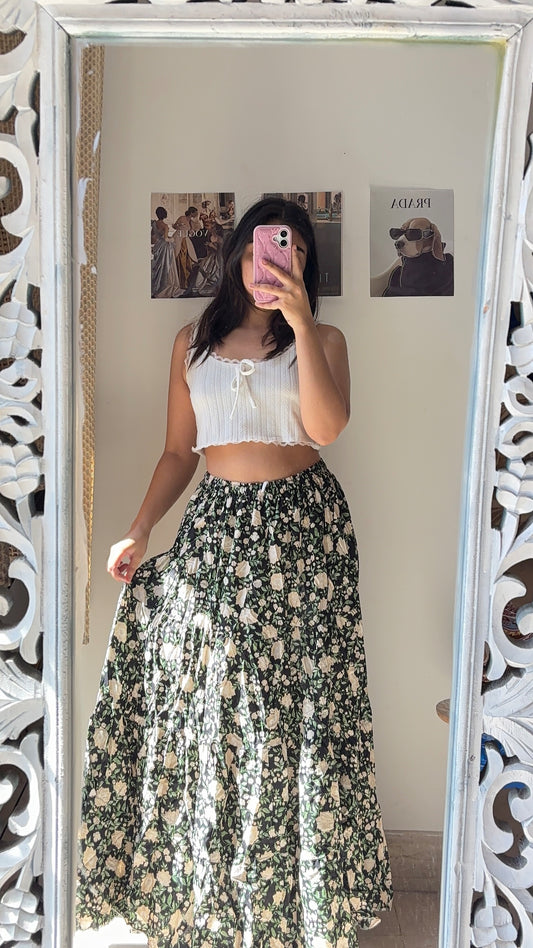Black Floral Bloomy Skirt