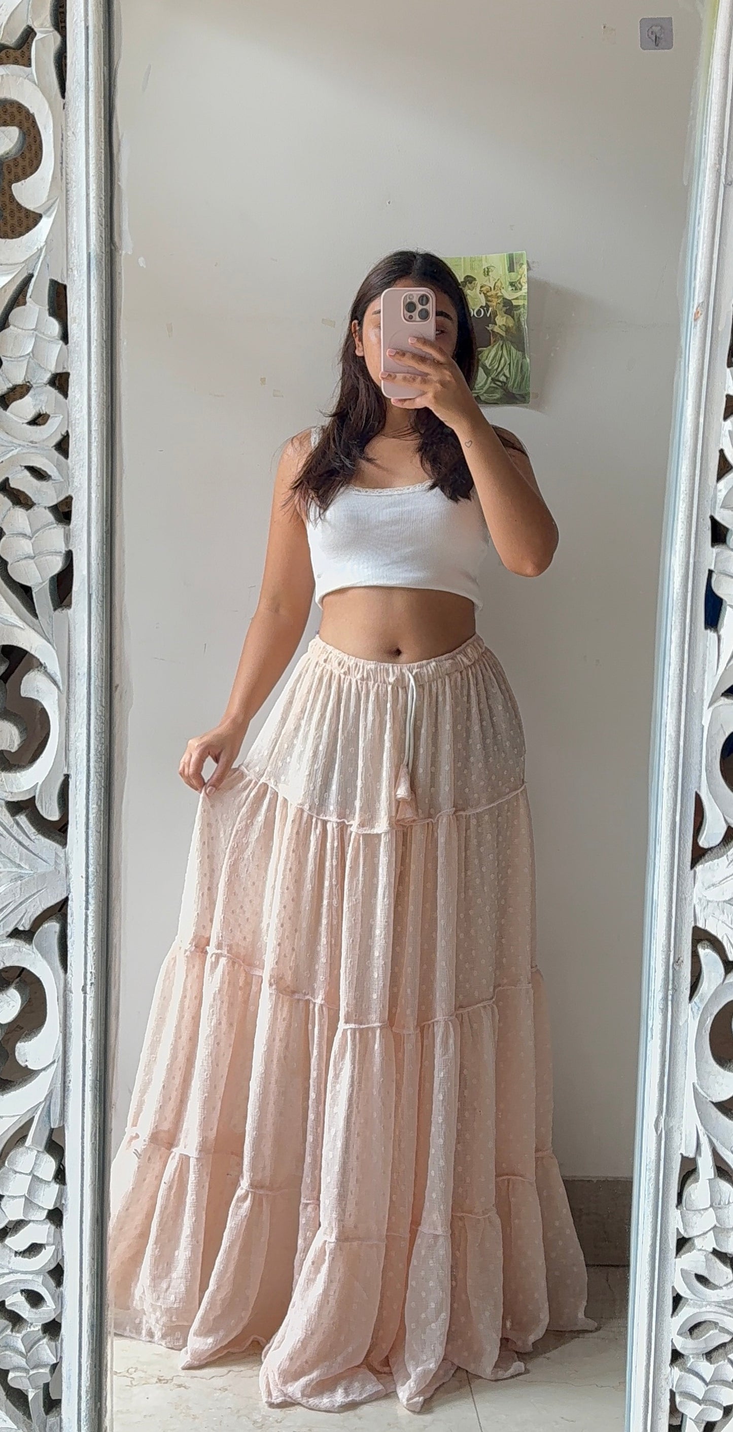 Pastel Peach Dotted Skirt