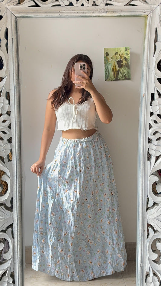 Cutesy Duck Printed Pastel Blue Skirt