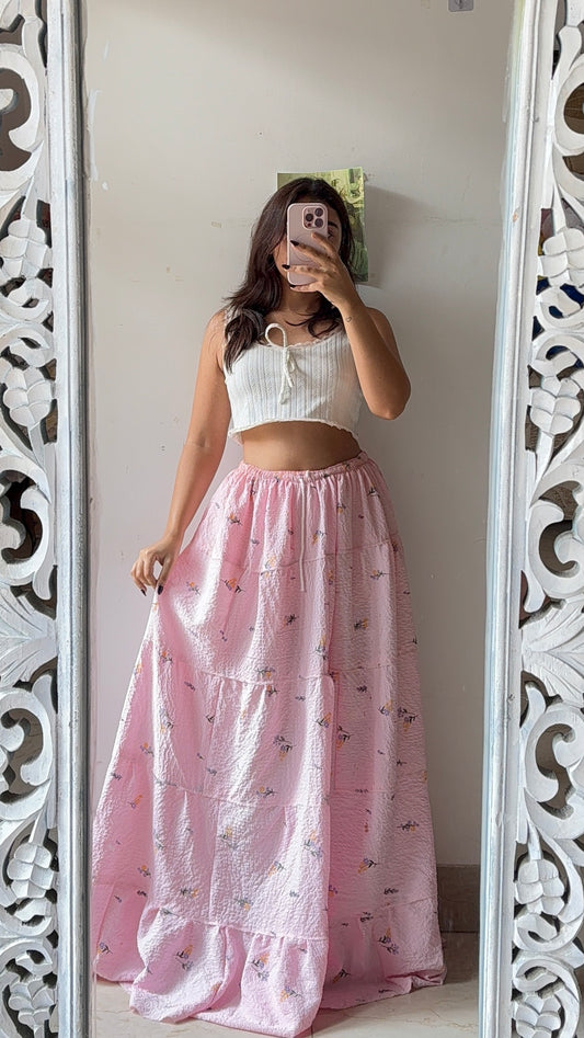 Baby Pink Pinteresty Floral Skirt