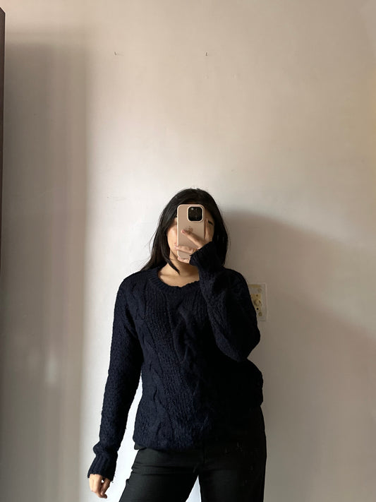Black Knit Pattern Pullover