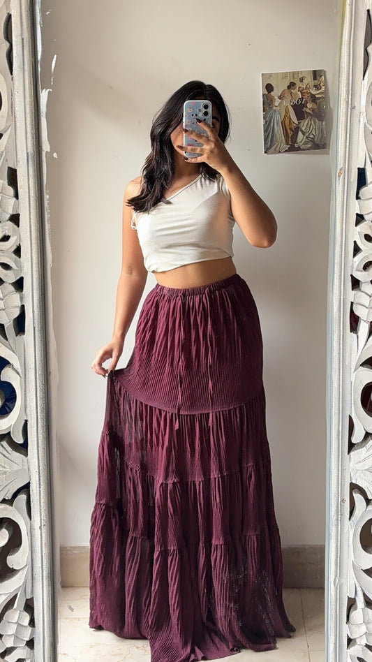 Wine Colour Plain Skirt