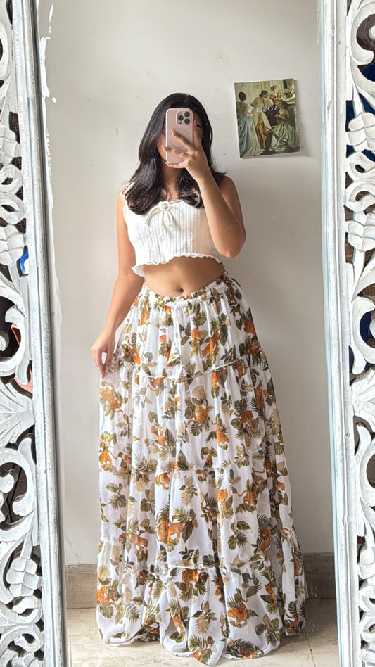 White Tiger Printed Skirt