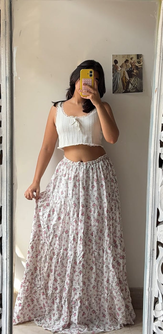White Floral Fascinating Skirt
