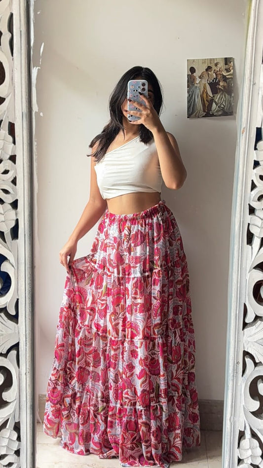Red Floral Alluring Skirt