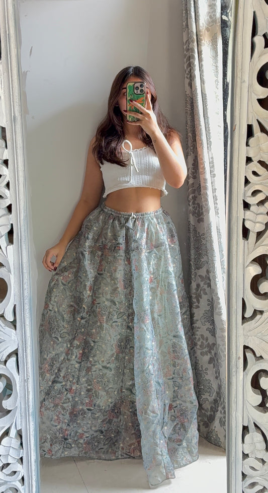 Ethnic Dusty Green Floral Skirt