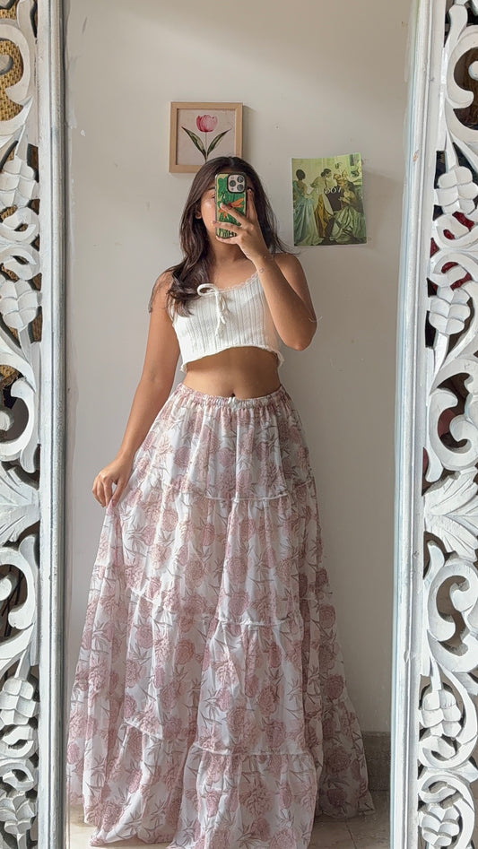 White Prettyish Floral Skirt