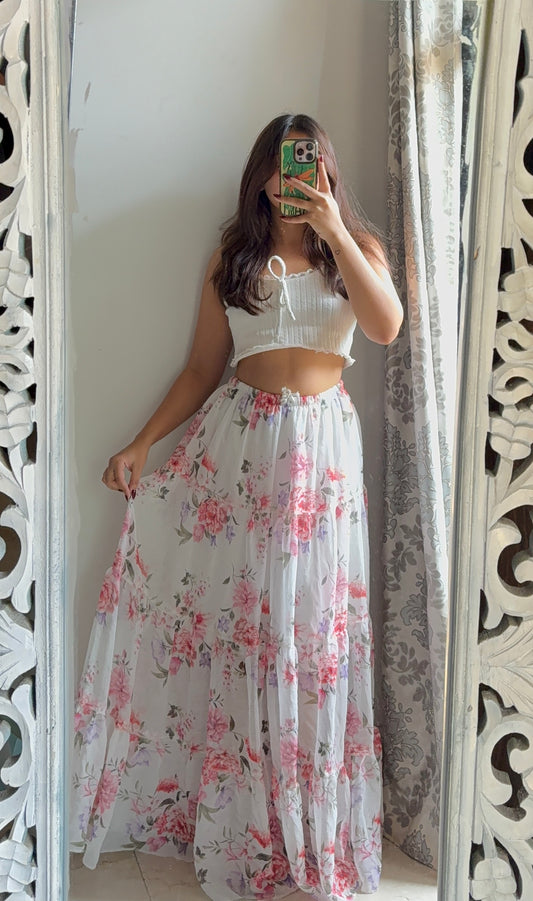 Exquisite White Floral Skirt