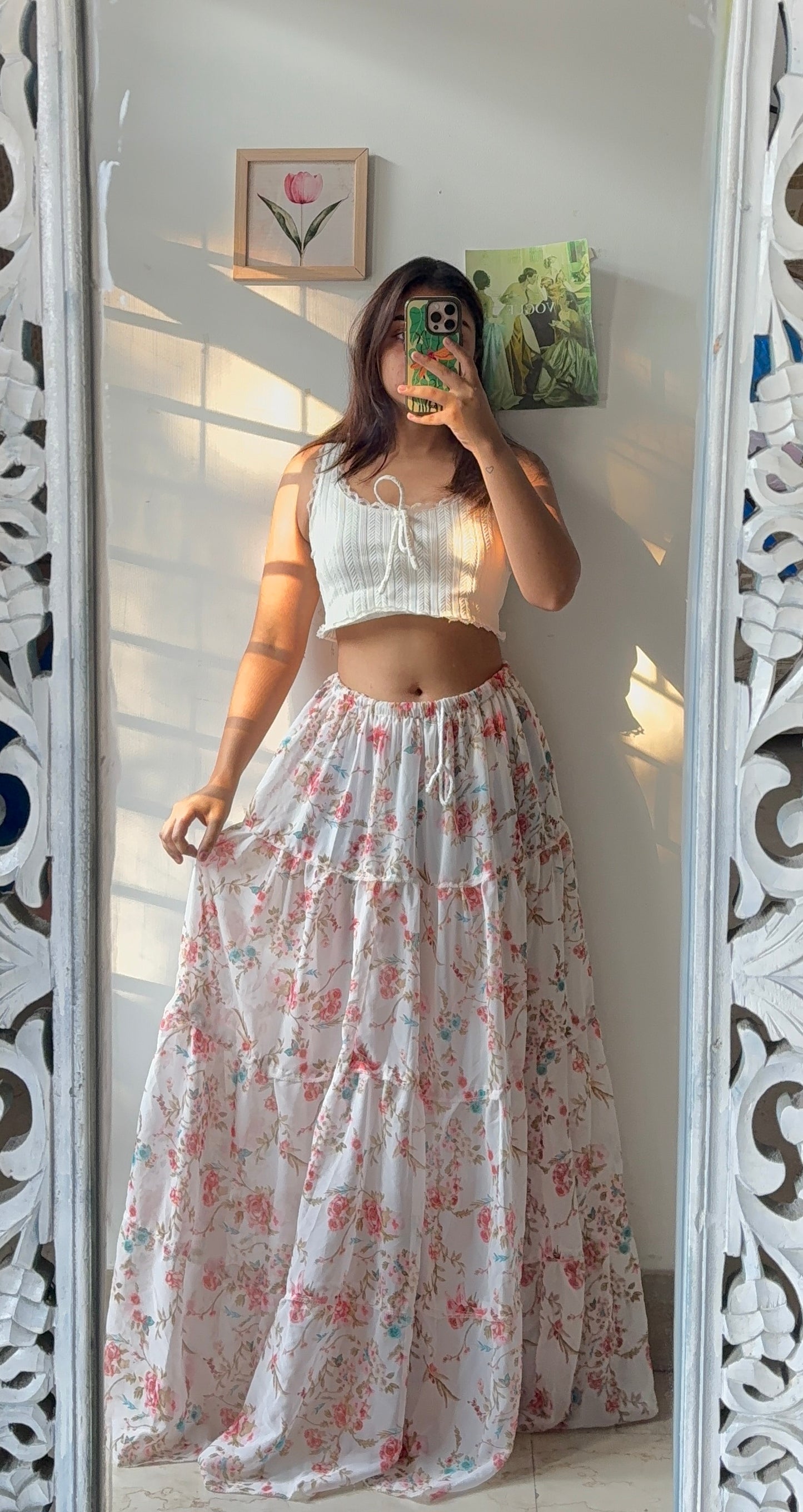 White Charismatic Floral Skirt