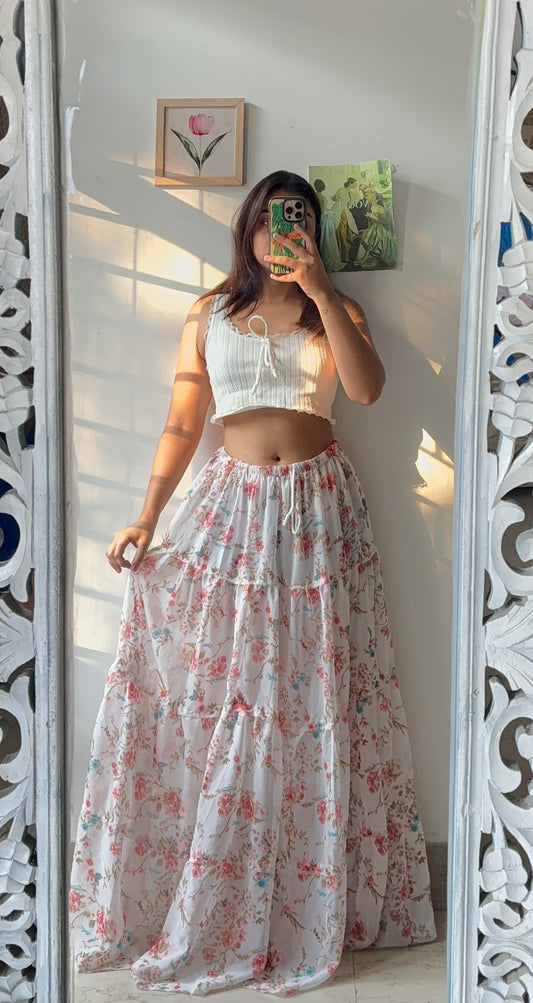 White Charismatic Floral Skirt