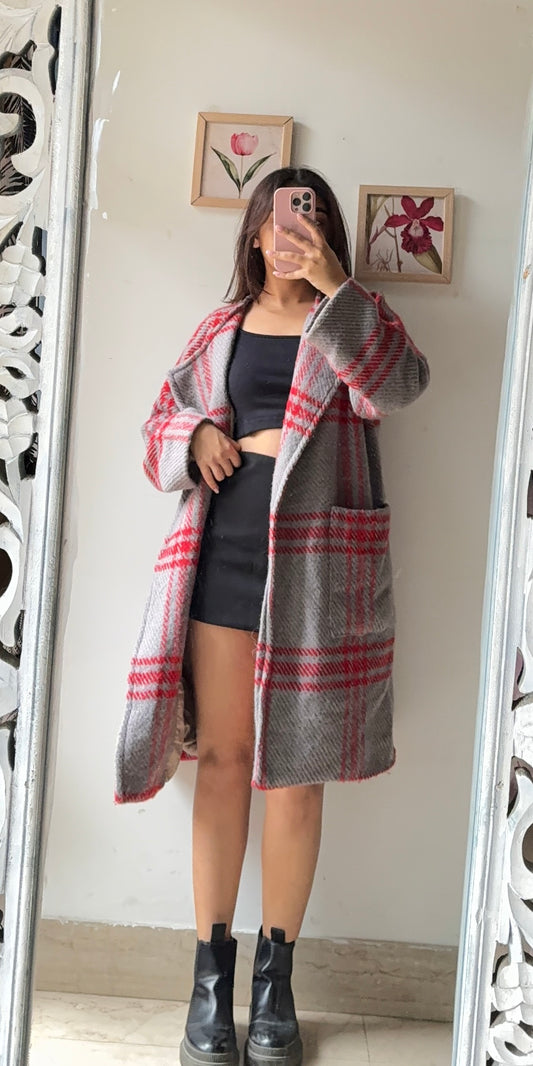 Cozy Plaid Grey Overcoat
