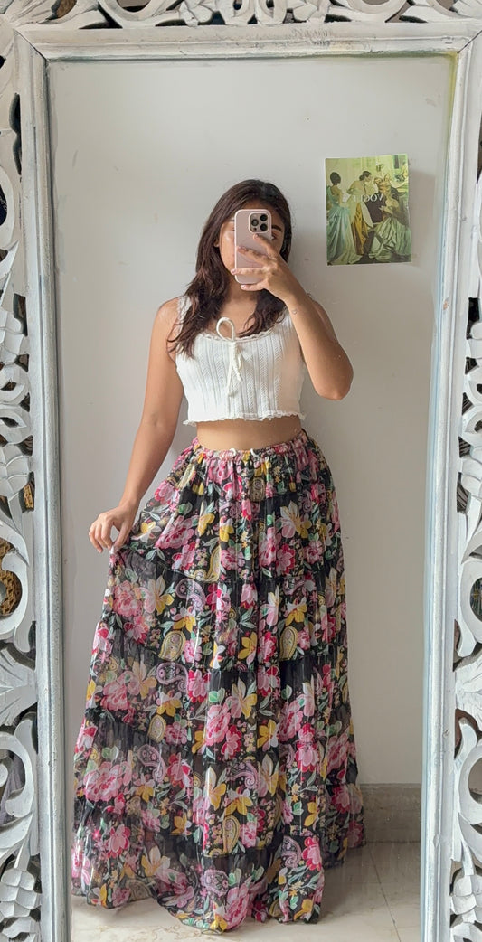 Black Captivating Floral Skirt