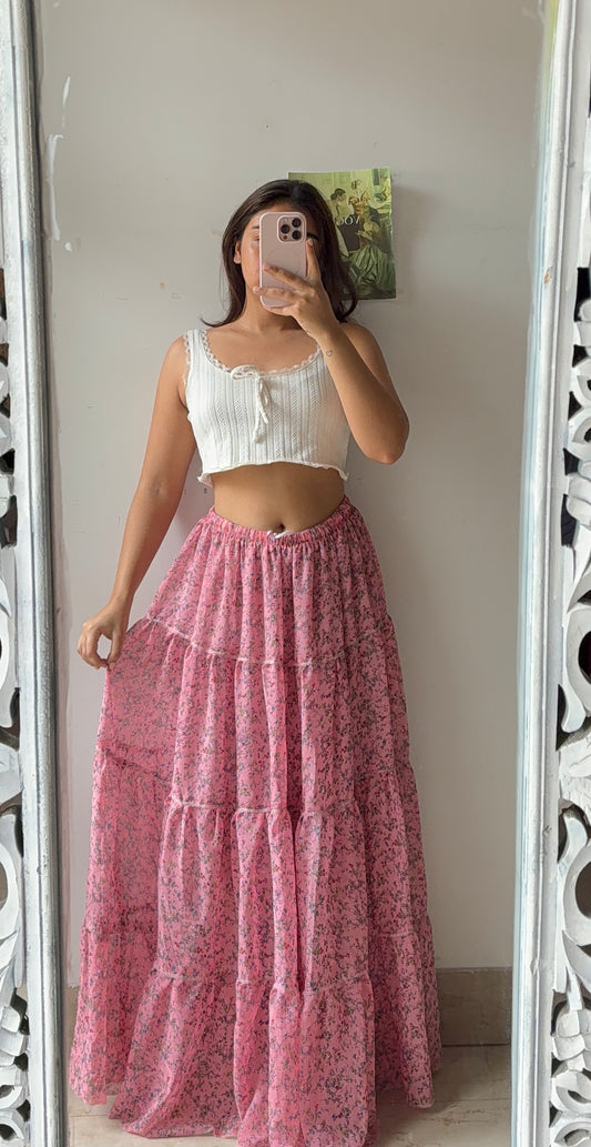 Dusty Rose Pink Floral Skirt
