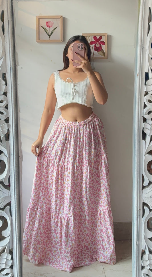 Pinteresty Light Pink Floral Skirt