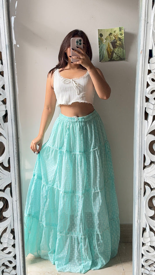 Ethnic Style Turquoise Blue Skirt