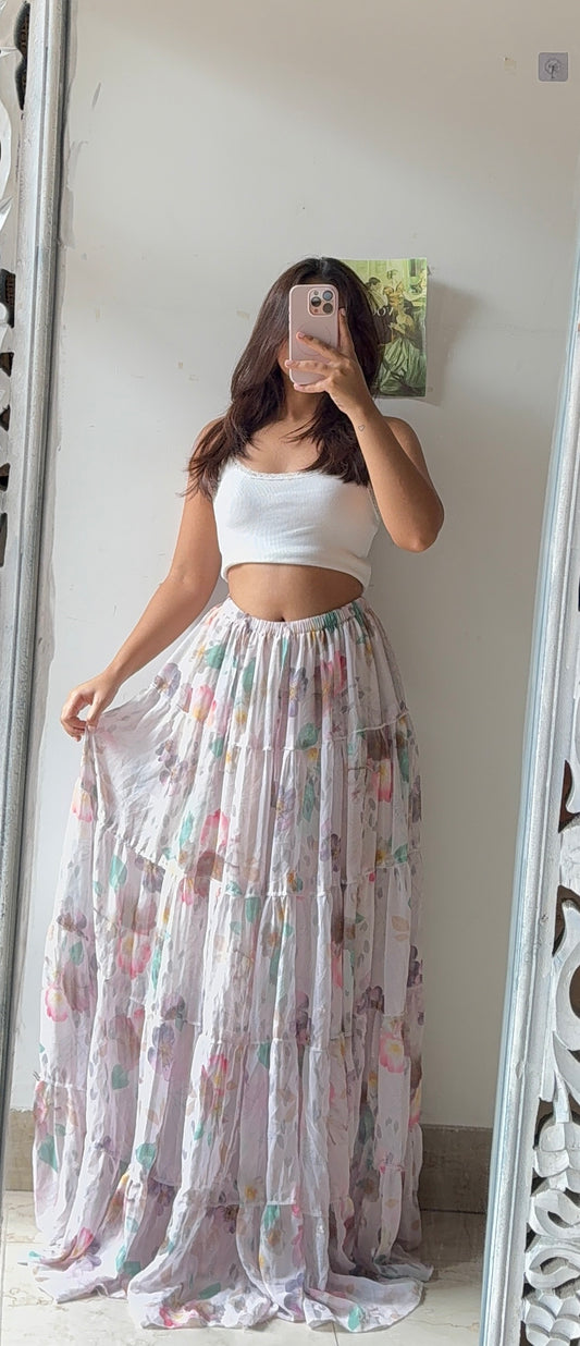 White Ravishing Floral Skirt