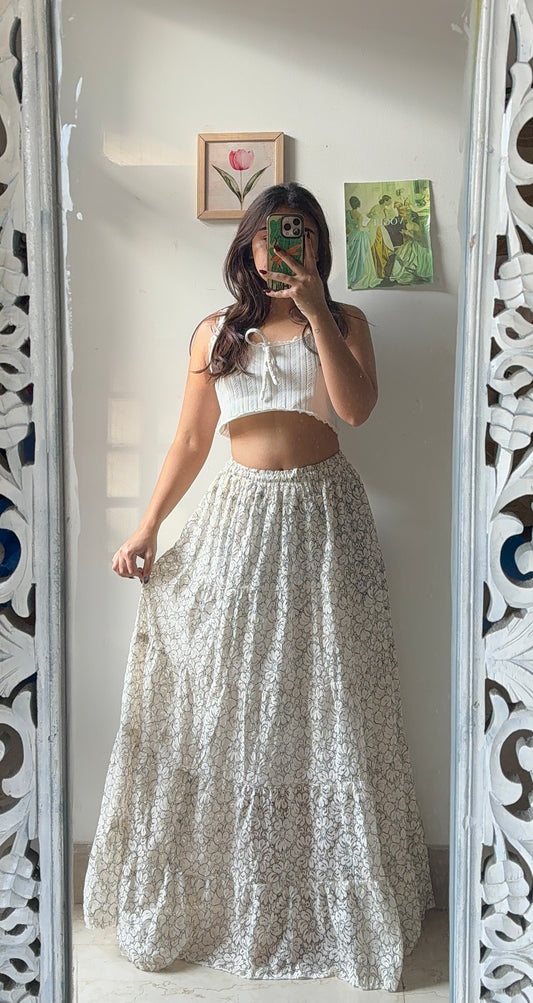 Grey Ditsy Floral Skirt