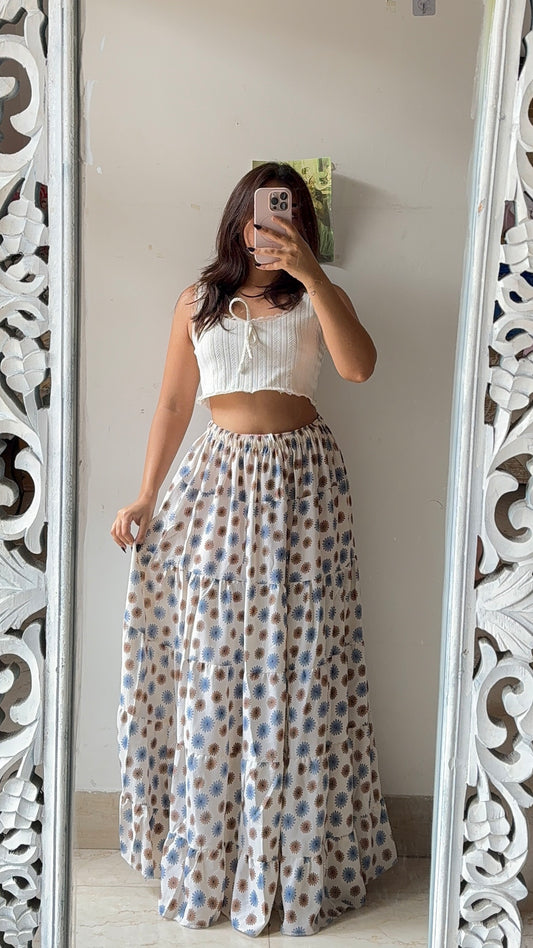 White Alluring Floral Skirt