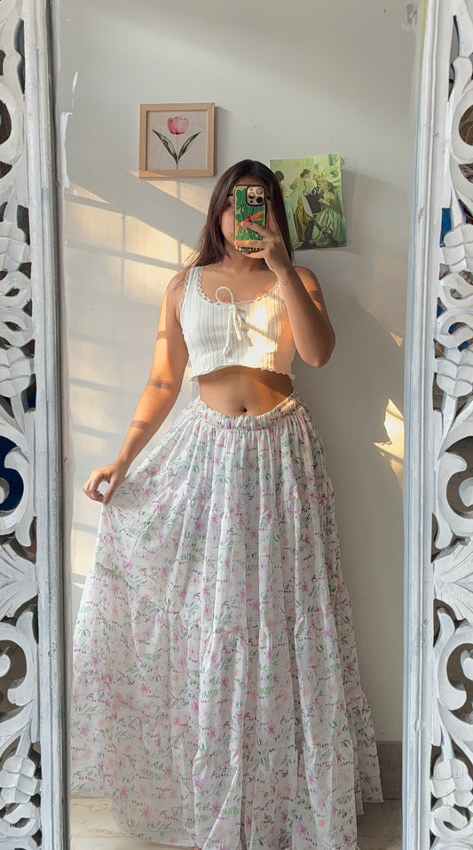 White Mesmeric Floral Skirt