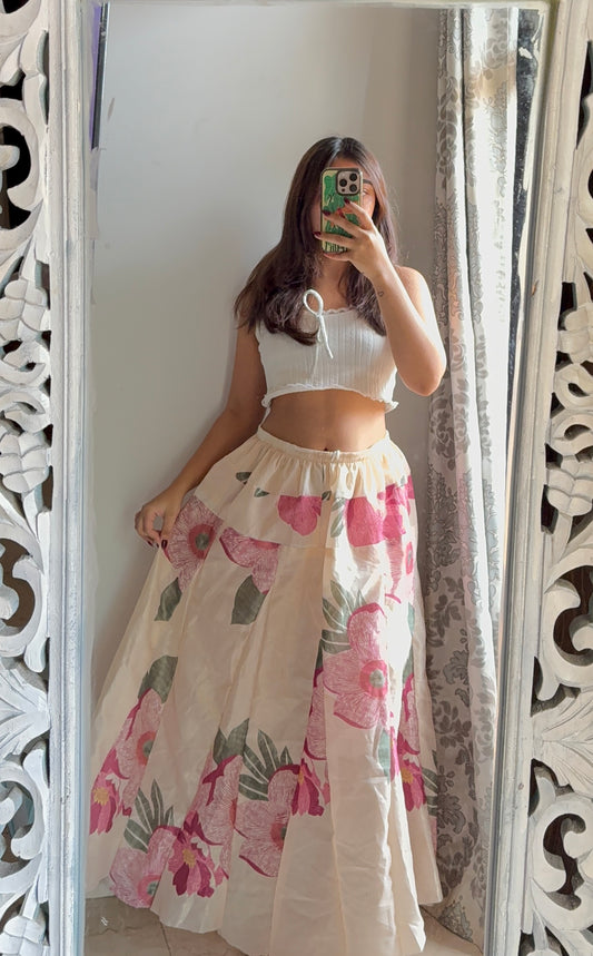 Pretty Floral Beige Skirt