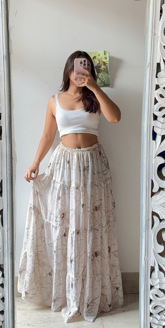 White Dazzling Floral Skirt