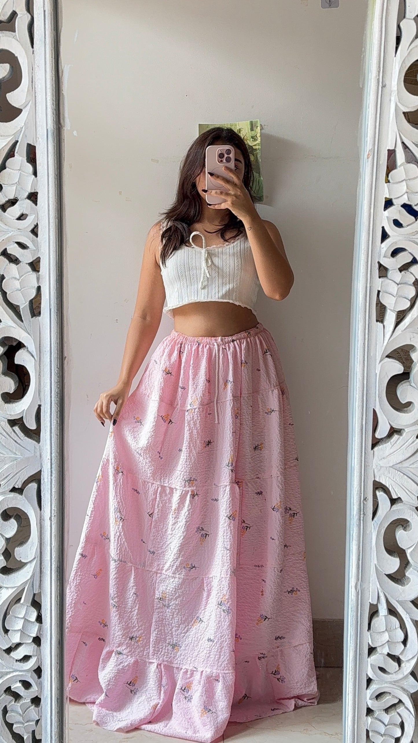 Baby Pink Pinteresty Floral Skirt