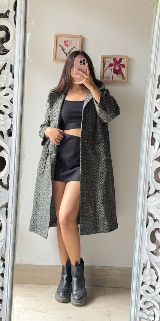 Grey Monochrome Covert Overcoat